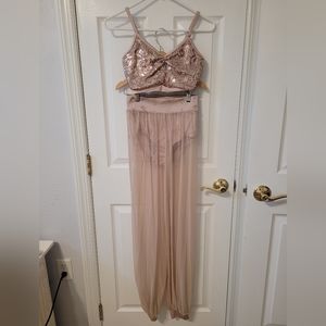 Pink Sequin Top with Briefs and Tulle Pants--Small Adult